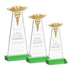 Caduceus Green Unique Crystal Award - Awards and Trophies