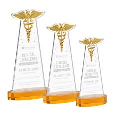 Caduceus Amber on Alberton Base Unique Crystal Award - Awards and Trophies