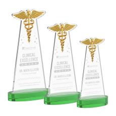 Caduceus Green on Alberton Base Unique Crystal Award - Awards and Trophies
