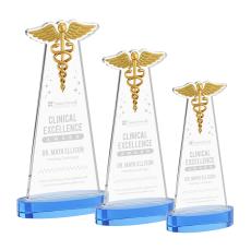 Caduceus Sky Blue on Alberton Base Unique Crystal Award - Awards and Trophies