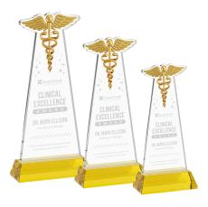 Caduceus Gold on Hartford Base Unique Crystal Award - Awards and Trophies
