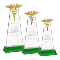 Caduceus Green on Hartford Base Unique Crystal Award - Awards and Trophies