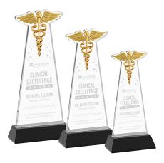 Caduceus Black on Hartford Base Unique Crystal Award - Awards and Trophies