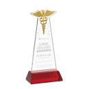 Caduceus Red on Hartford Base Unique Crystal Award