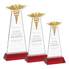 Caduceus Red on Hartford Base Unique Crystal Award - Awards and Trophies