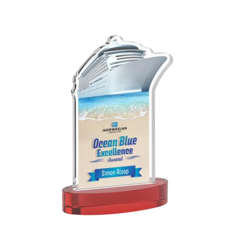 Awards and Trophies - Crystal Awards - Voyager Full Color Red on Alberton Base Unique Crystal Award