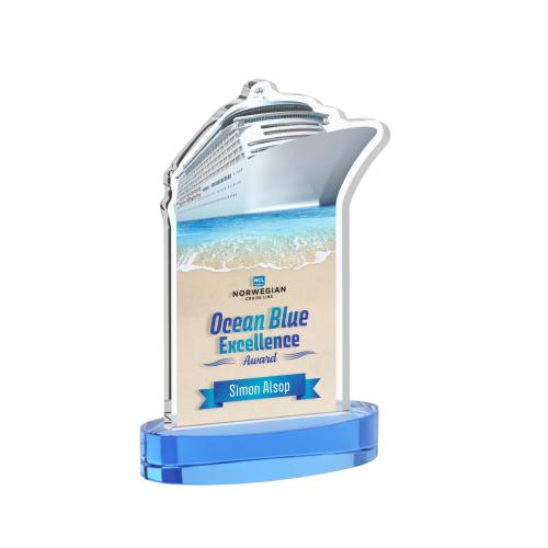 Awards and Trophies - Crystal Awards - Voyager Full Color Sky Blue on Alberton Base Unique Crystal Award