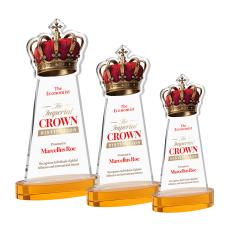 Crown Full Color Amber on Alberton Base Unique Crystal Award - Full Color Imprint