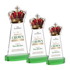 Crown Full Color Green on Alberton Base Unique Crystal Award - Full Color Imprint