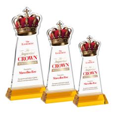 Crown Full Color Amber on Hartford Base Unique Crystal Award - Awards and Trophies