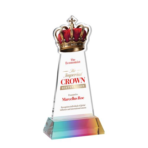 Awards and Trophies - Crystal Awards - Crown Full Color Prismatic on Hartford Base Unique Crystal Award