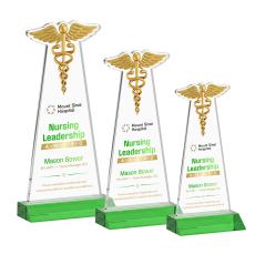 Caduceus Full Color Green Unique Crystal Award - Full Color Imprint