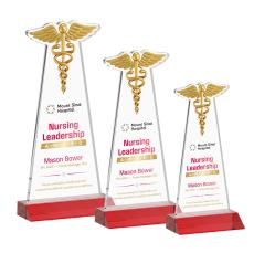 Caduceus Full Color Red Unique Crystal Award - Full Color Imprint