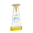 Caduceus Full Color Gold on Alberton Base Unique Crystal Award