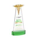 Caduceus Full Color Green on Alberton Base Unique Crystal Award
