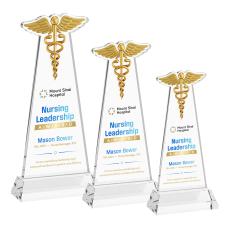 Caduceus Full Color Clear on Hartford Base Unique Crystal Award - Full Color Imprint
