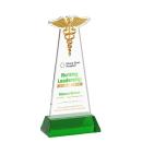 Caduceus Full Color Green on Hartford Base Unique Crystal Award