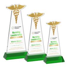 Caduceus Full Color Green on Hartford Base Unique Crystal Award - Full Color Imprint
