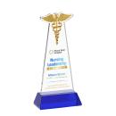 Caduceus Full Color Blue on Hartford Base Unique Crystal Award