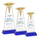 Caduceus Full Color Blue on Hartford Base Unique Crystal Award