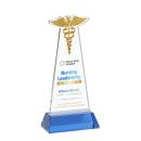 Caduceus Full Color Sky Blue on Hartford Unique Crystal Award