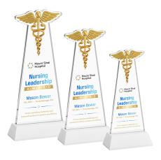 Caduceus Full Color White on Hartford Base Unique Crystal Award - Full Color Imprint