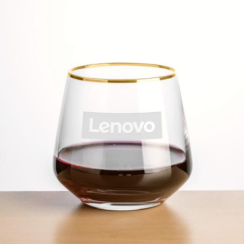 Corporate Gifts - Barware - Wine Glasses - Tucson Gold Rim Stemless Wine - Deep Etch