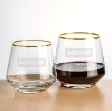 Tucson Gold Rim Stemless Wine - Deep Etch - Wine Glasses
