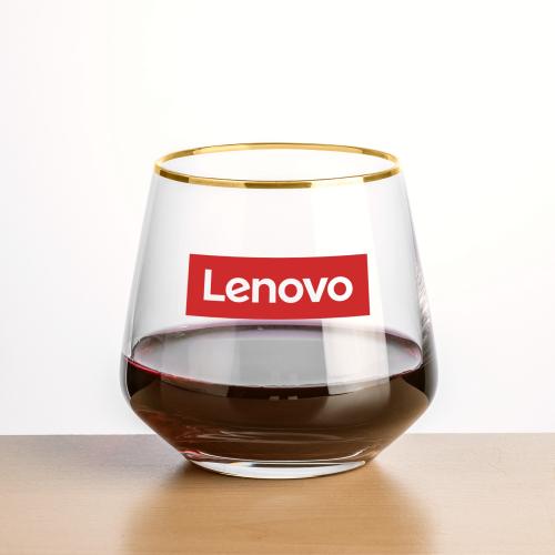 Corporate Gifts - Barware - Wine Glasses - Tucson Gold Rim Stemless Wine - Imprinted