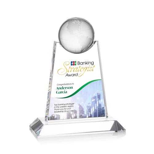 Awards and Trophies - Crystal Awards - Netherford Full Color Clear Globe Crystal Award