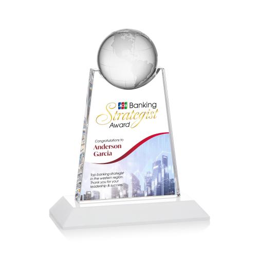 Awards and Trophies - Crystal Awards - Netherford Full Color White Globe Crystal Award