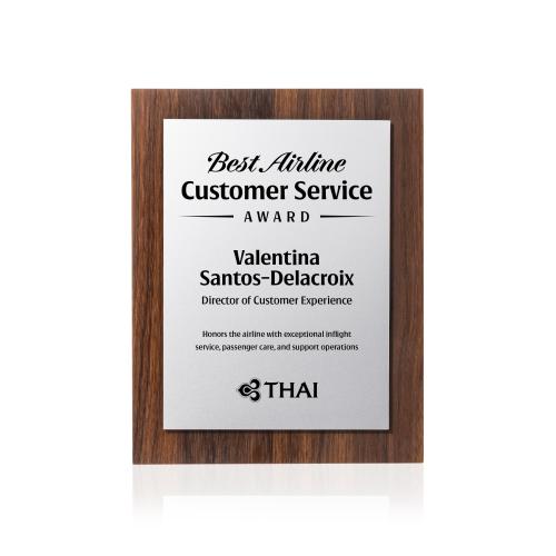Awards and Trophies - Plaque Awards - Millsboro Plaque - Walnut Finish/Silver