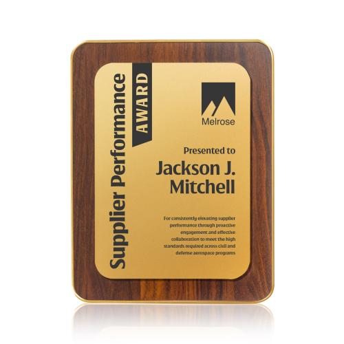 Awards and Trophies - Plaque Awards - Reston Plaque - Walnut Finish/Gold