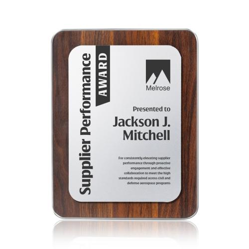 Awards and Trophies - Plaque Awards - Reston Plaque - Walnut Finish/Silver