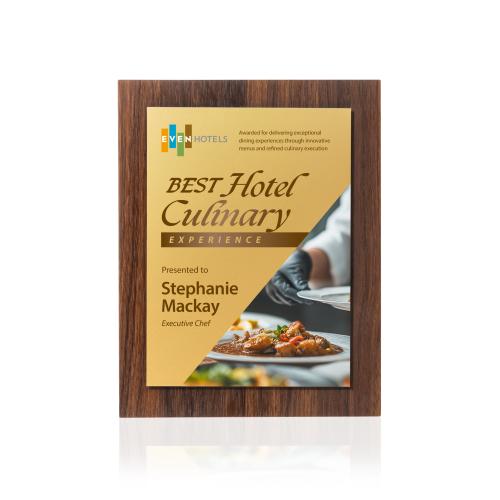 Awards and Trophies - Plaque Awards - Millsboro Full Color Plaque - Walnut Finish/Gold