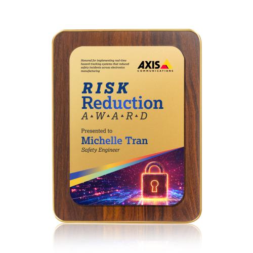 Awards and Trophies - Plaque Awards - Reston Full Color Plaque - Walnut Finish/Gold