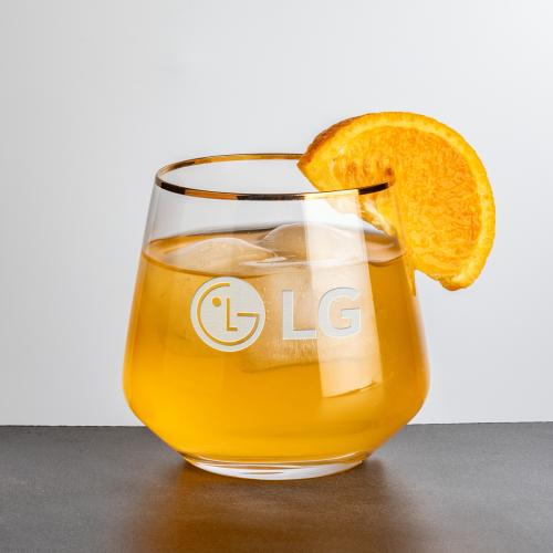 Corporate Gifts - Barware - On the Rocks Glasses - Tucson OTR/DOF Gold Rim - Deep Etch