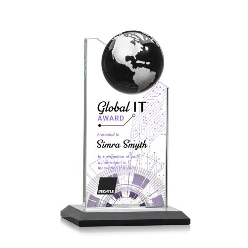 Awards and Trophies - Crystal Awards - Arden Full Color Black/Silver Globe Crystal Award