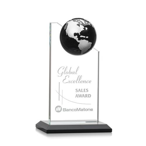 Awards and Trophies - Crystal Awards - Arden Globe Black/Silver Peaks Crystal Award