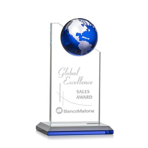 Awards and Trophies - Crystal Awards - Arden Blue/Silver Globe Crystal Award