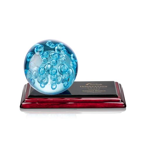 Awards and Trophies - Crystal Awards - Glass Awards - Art Glass Awards - Addison Globe on Rosewood Base Glass Award