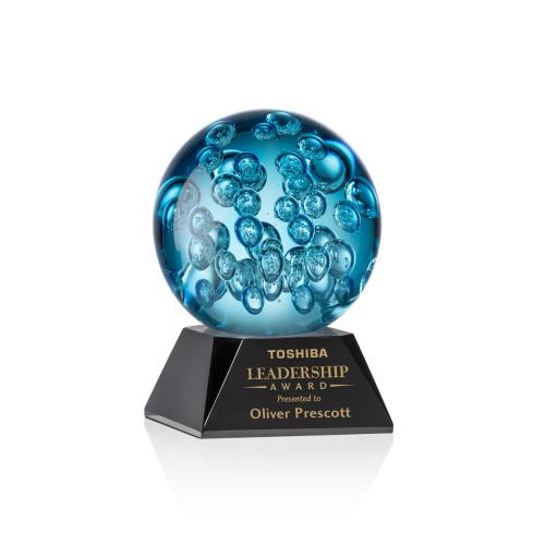 Awards and Trophies - Crystal Awards - Glass Awards - Art Glass Awards - Addison Black on Sheffield Base Globe Glass Award