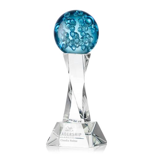 Awards and Trophies - Crystal Awards - Glass Awards - Art Glass Awards - Addison Clear on Langport Base Globe Glass Award