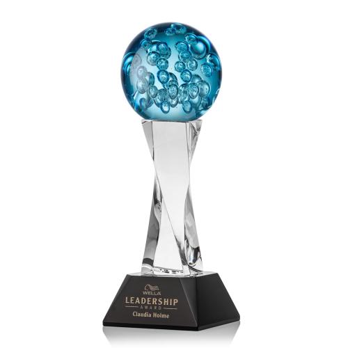 Awards and Trophies - Crystal Awards - Glass Awards - Art Glass Awards - Addison Black on Langport Base Globe Glass Award