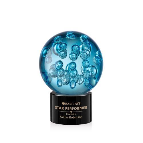 Awards and Trophies - Crystal Awards - Glass Awards - Art Glass Awards - Addison Black on Marvel Base Globe Glass Award