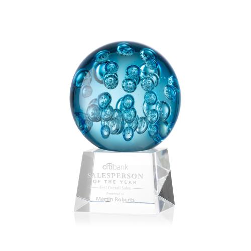 Awards and Trophies - Crystal Awards - Glass Awards - Art Glass Awards - Addison Clear on Robson Base Globe Glass Award