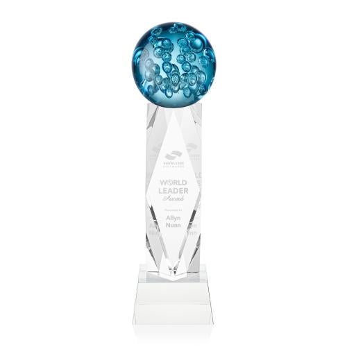 Awards and Trophies - Crystal Awards - Glass Awards - Art Glass Awards - Addison Clear on Toscana Base Globe Glass Award