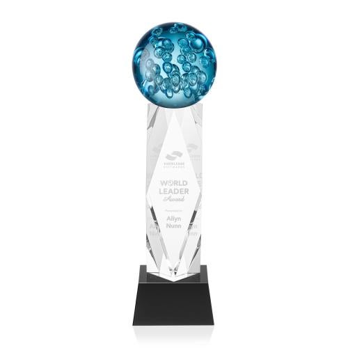 Awards and Trophies - Crystal Awards - Glass Awards - Art Glass Awards - Addison Black on Toscana Base Globe Glass Award