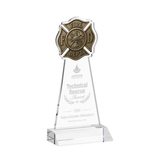 Awards and Trophies - Crystal Awards - Fire Dept Clear Unique Crystal Award