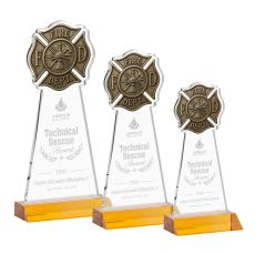 Fire Dept Amber Unique Crystal Award - Awards and Trophies